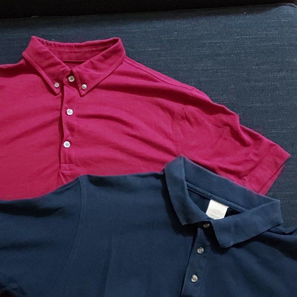 Merona red and organic, navy blue men's short sleeve polo shirt